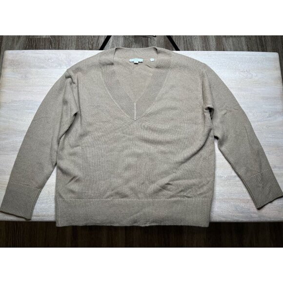 Vince Wool Cashmere Tan V Neck Sweater Size Large